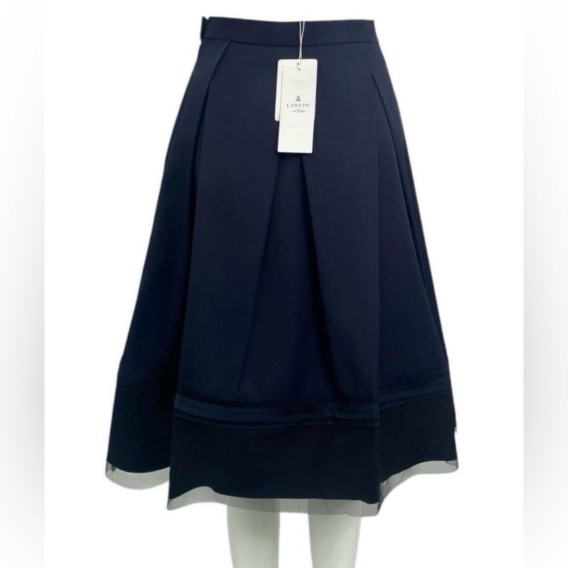 Lanin En Bleu Lanvin On Blue Skirt Long Three-Dimensional Design Navy